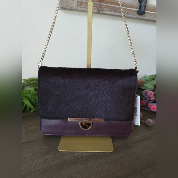 Handbags - Donna Karen Haircalf & Lamb Leather Shoulder Bag - NWT- Burgandy